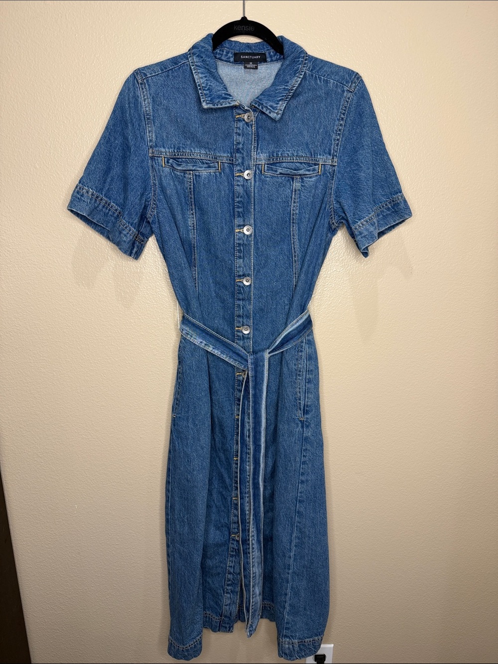 Sanctuary Alma Denim Midi Dress Belted Button Down Blue